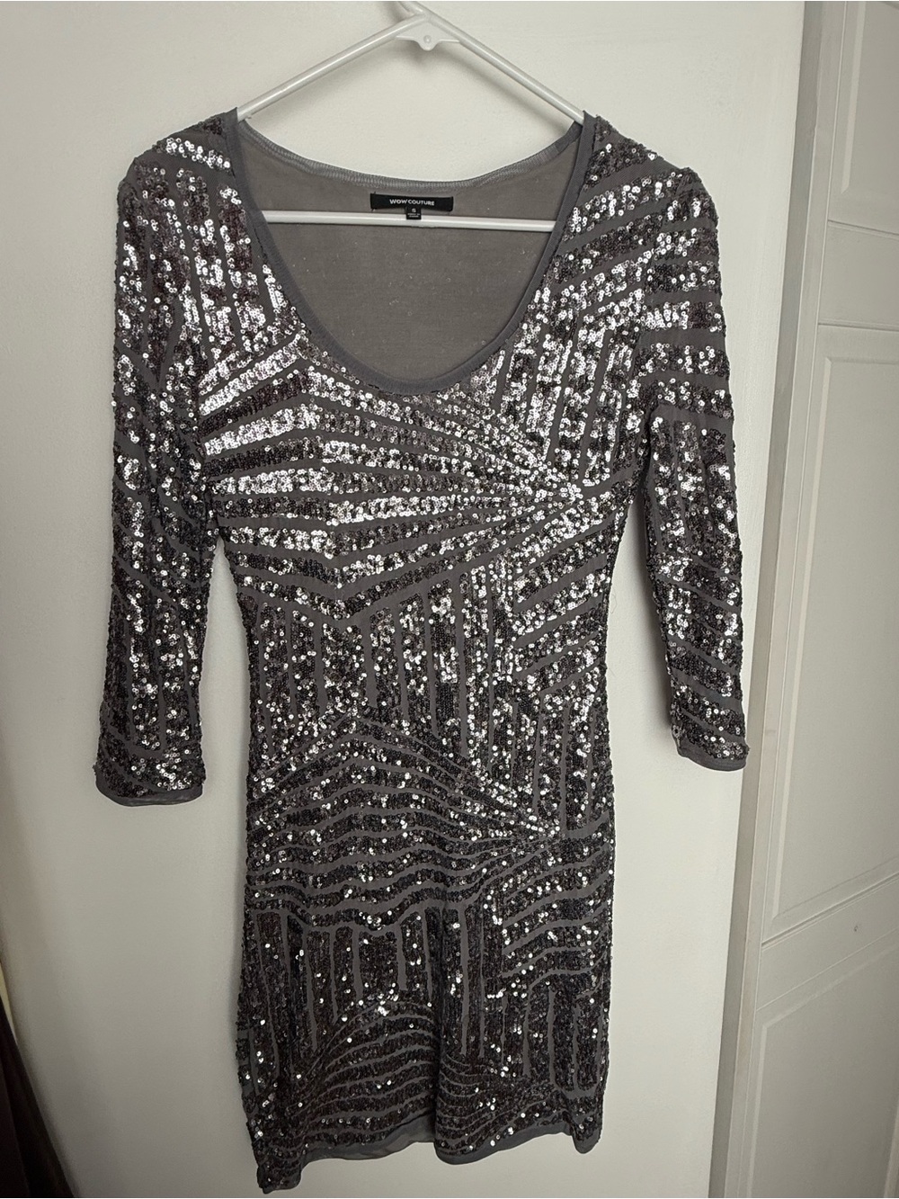 WOW couture Silver-Gray Sequin Mini Dress - form fitting.